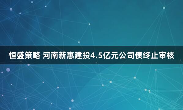 恒盛策略 河南新惠建投4.5亿元公司债终止审核